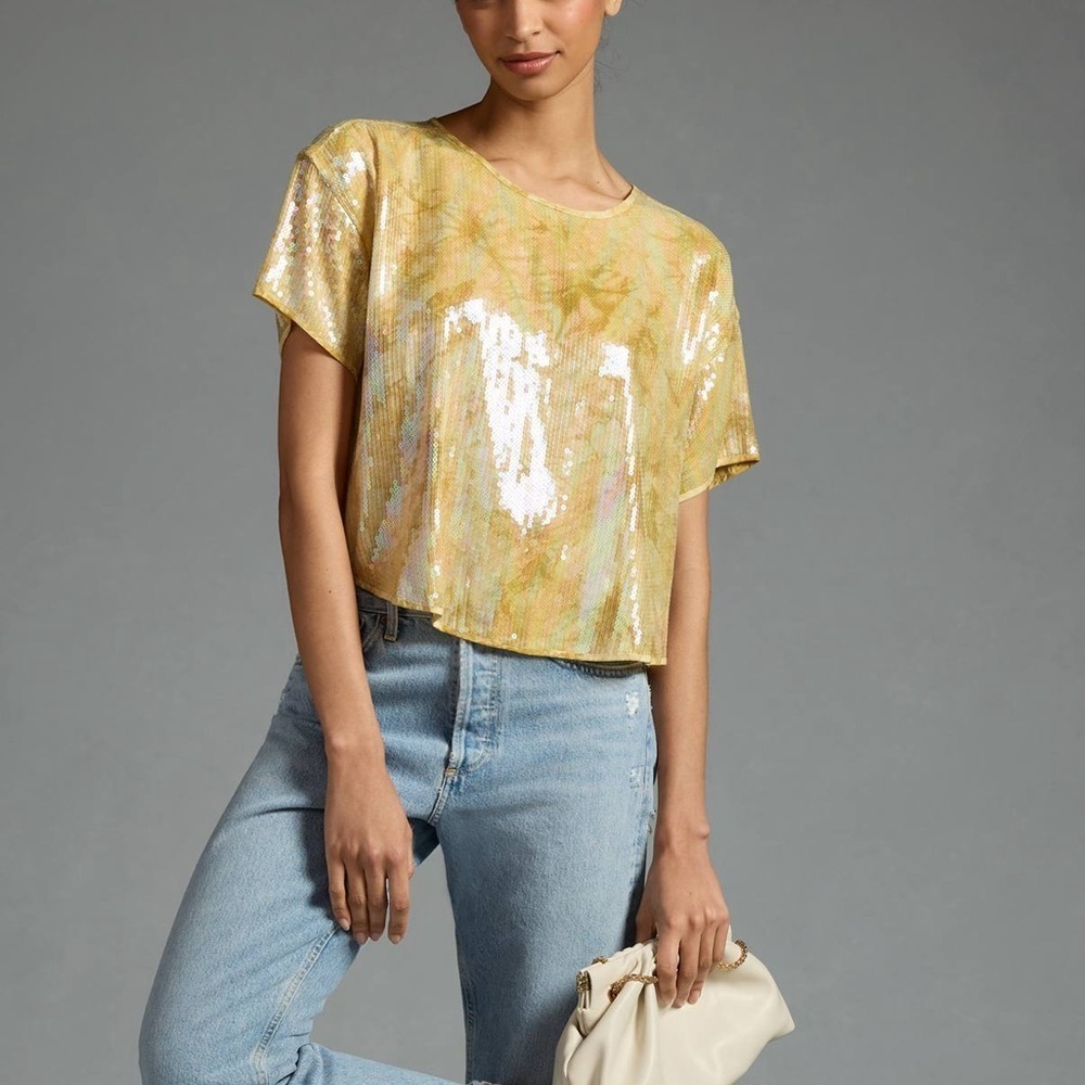 Pilcro Anthropologie Pilcro short sleeve gold shimmering top 20850